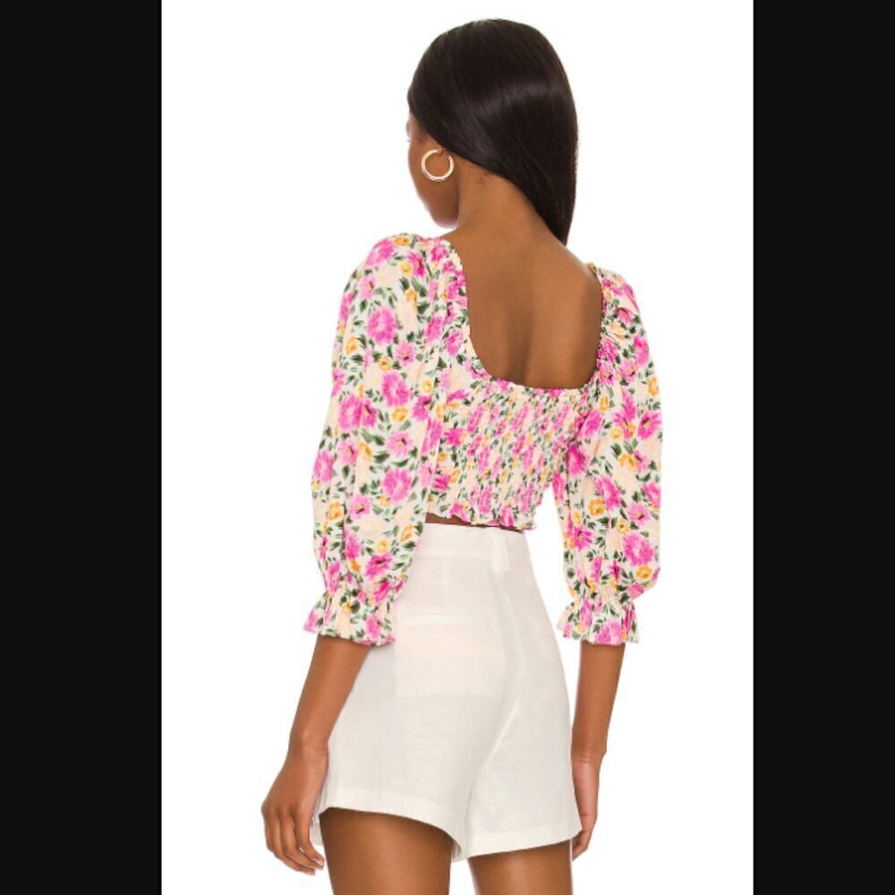 For Love & Lemons Cassia Pink Floral Long Sleeve Crop Top S - Picture 3 of 7